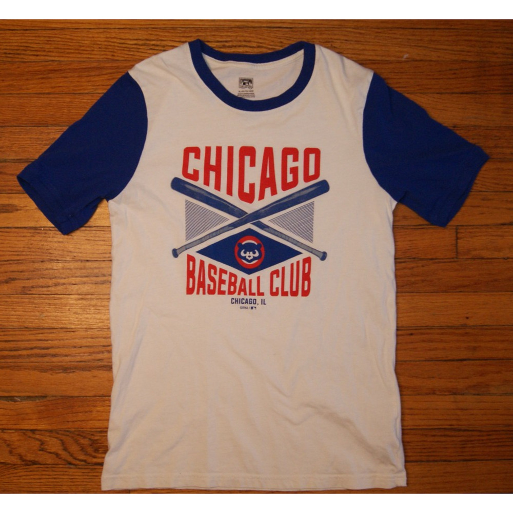 Chicago Cubs Baseball Club Youth XL Ivory Blue Ringer TShirt Cooperstown Cool!